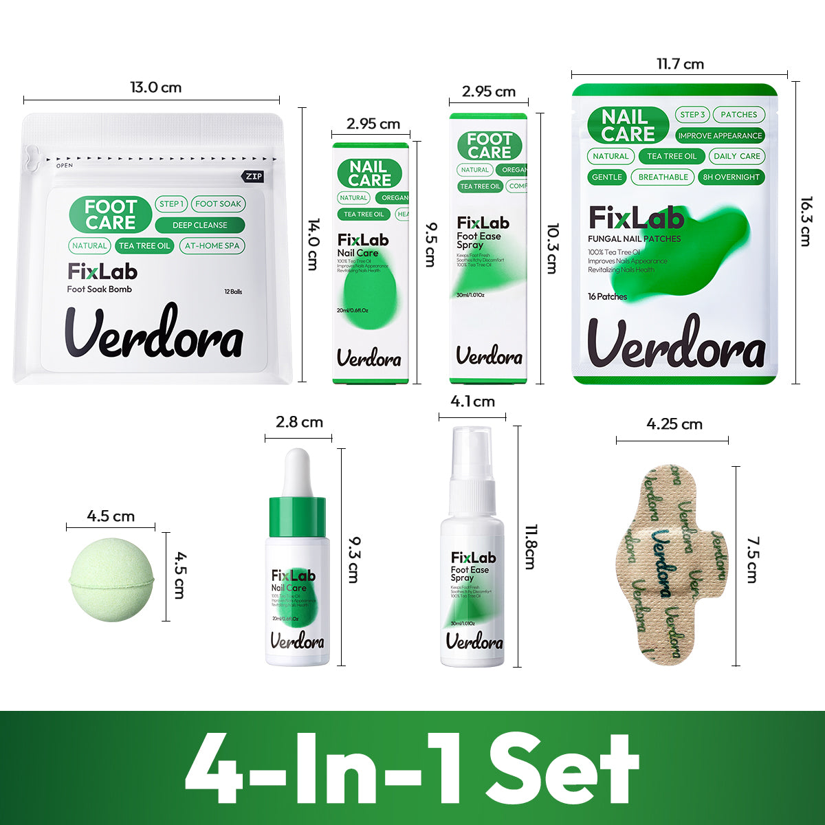 VERDORA Toenail Fungus Treatment Nail Care Kit, Fungal Nail Patches with Tea Tree Oil, Nail Care Solution, Foot Soak Balls, File & Brush, At-Home Nail Care for Thick, Yellow & Damaged-Looking Nails