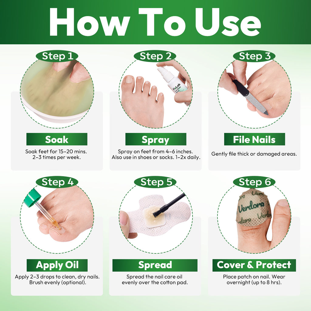 VERDORA Toenail Fungus Treatment Nail Care Kit, Fungal Nail Patches with Tea Tree Oil, Nail Care Solution, Foot Soak Balls, File & Brush, At-Home Nail Care for Thick, Yellow & Damaged-Looking Nails